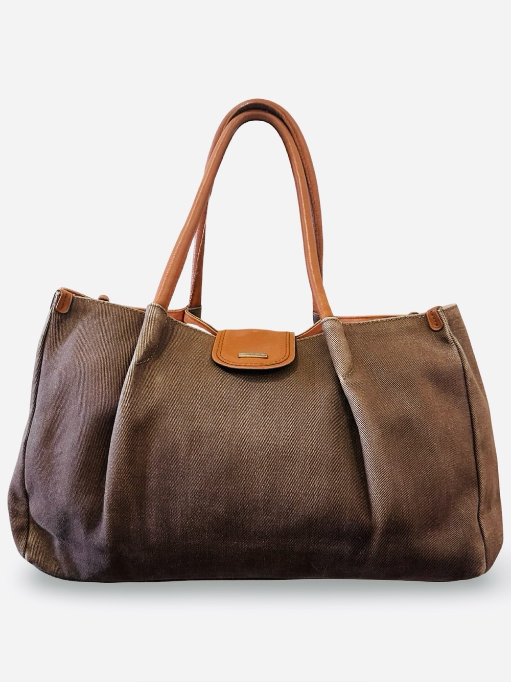 See by Chloé Vintage Brown Canvas Slouchy Tote Bag with Tan Leather Trim